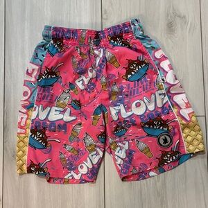 FLOVEL Kids Surf Print Shorts - Pink and Yellow